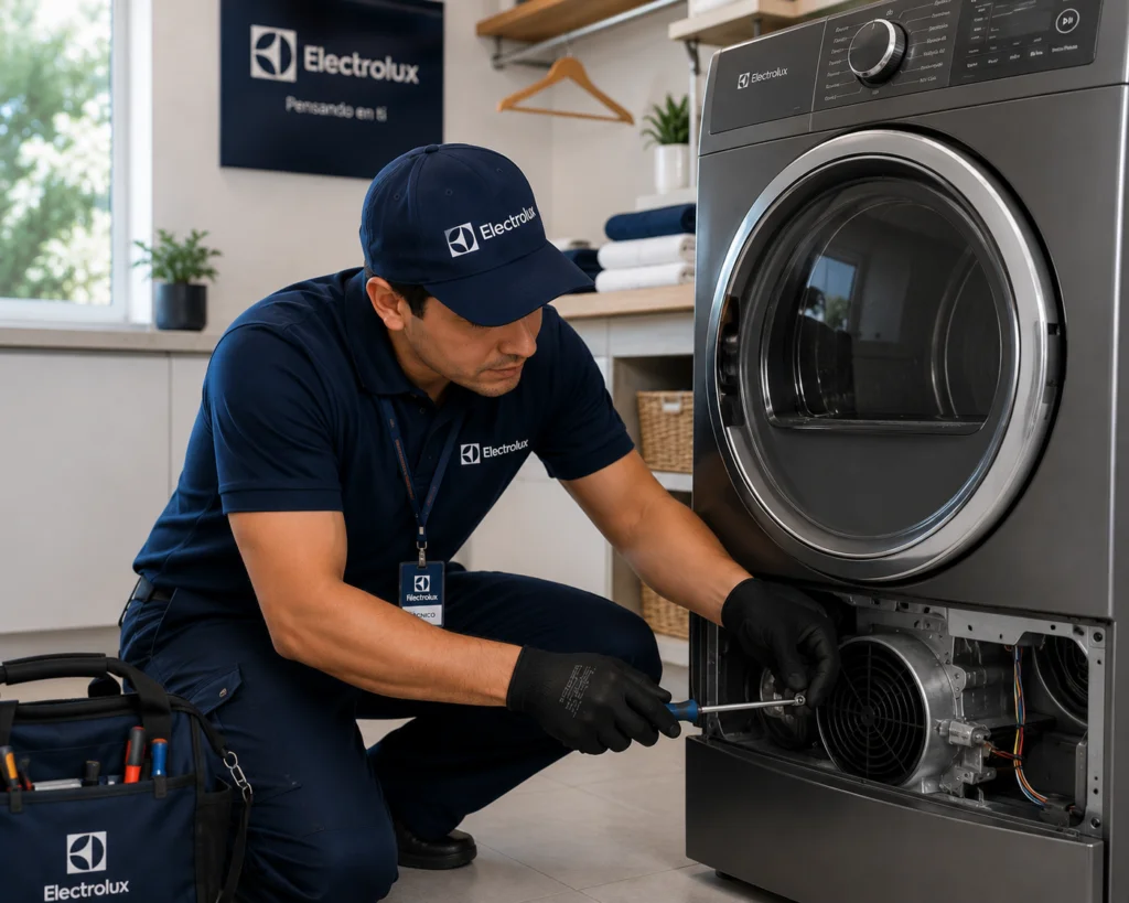 Técnico autorizado Electrolux documentando una reparación en Costa Rica