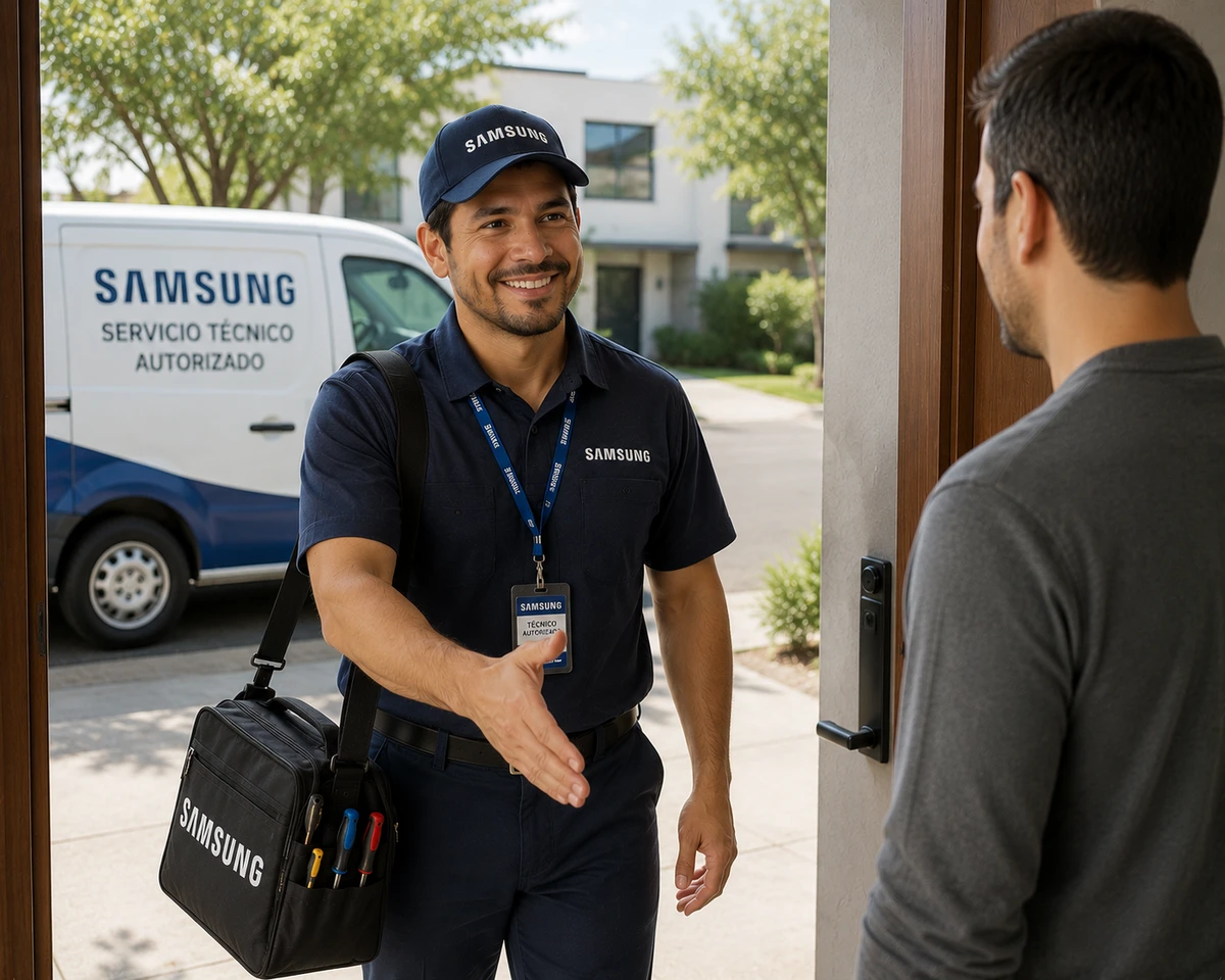 Técnico autorizado Samsung llegando a un domicilio en Costa Rica